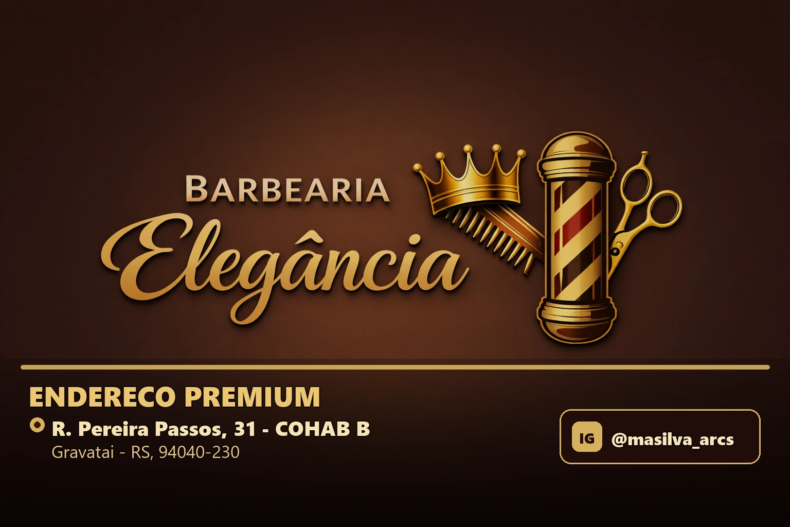 Card premium com endereco e Instagram da Elegancia Barbearia